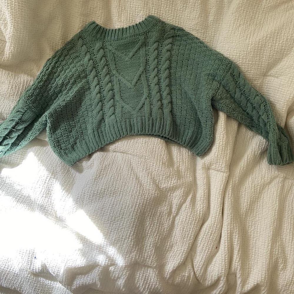 Cropped knitted sea-foam green sweater. So cute just never wear it.